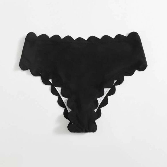 BOGO Free - Scalloped edge cheeky bikini bottom, black, XS - Picture 2 of 6